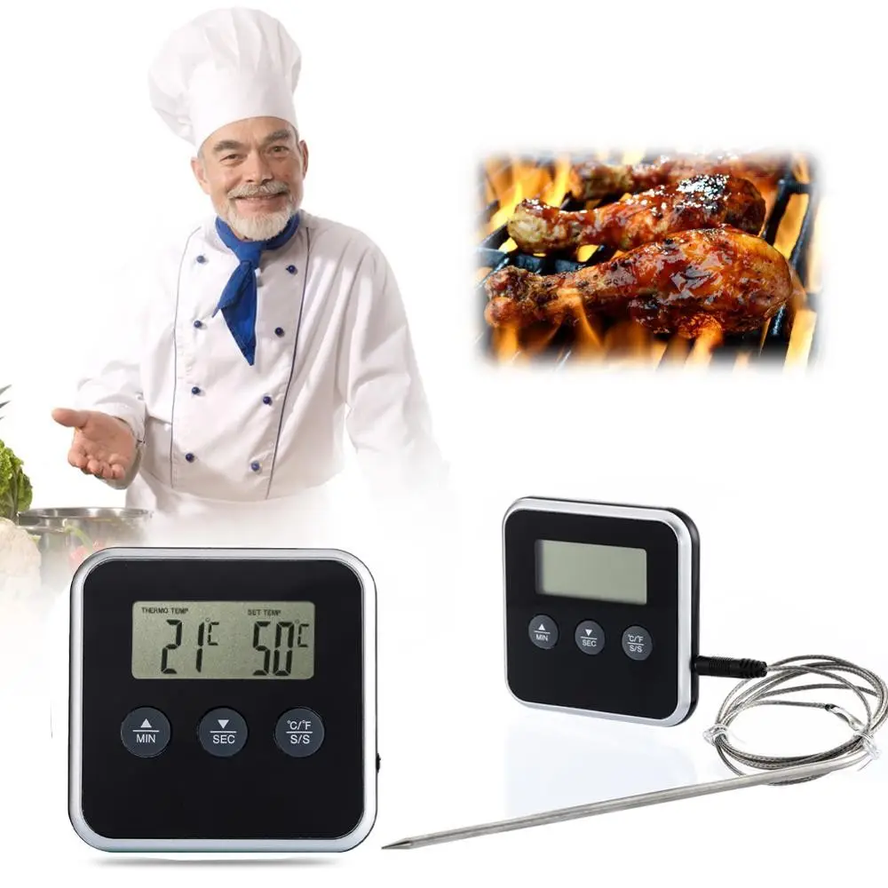 Professionale LCD Digitale Termometro Timer A Distanza Sonda Forno Da Cucina Barbecue A Base di Carne bbq di Cottura di Cibo Termometro Con Sonda