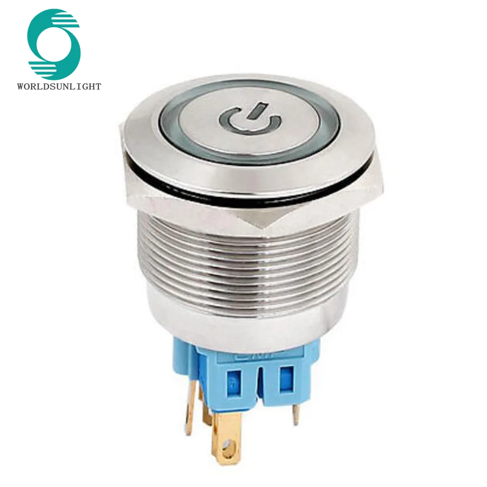 25mm 6V/12V Green LED Latching ON-OFF Waterproof power symbol Illuminated Metal Push Button Switch
