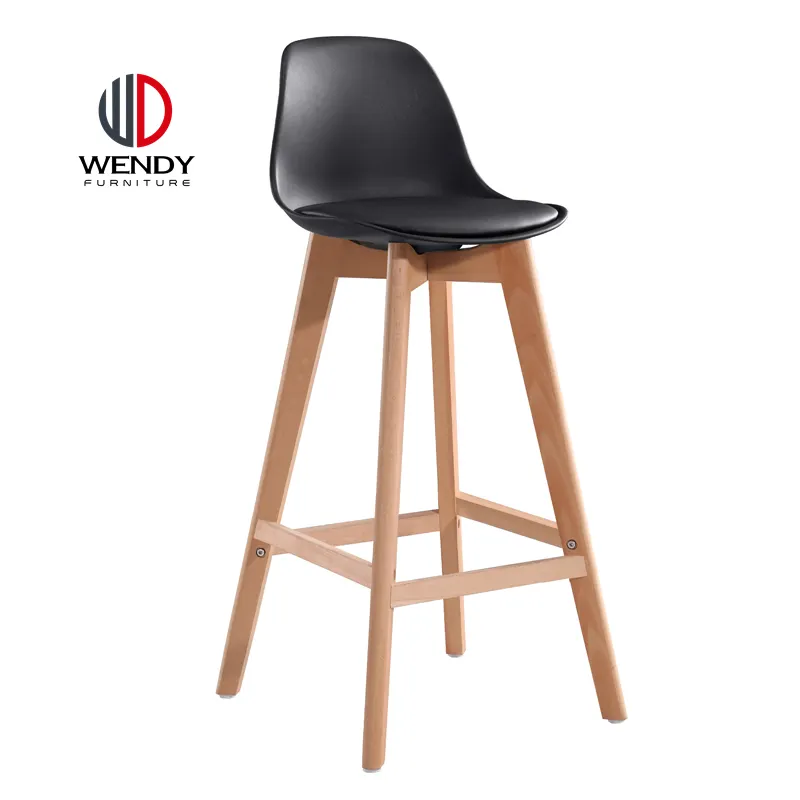 Cadeira alta para barra de lanche, cadeira de barra plástica com pernas de madeira