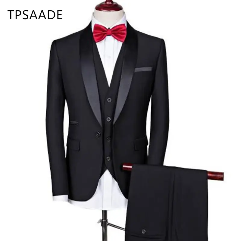 Esmoquin negro para novio, traje informal de un botón para hombre, 3 piezas WPY027