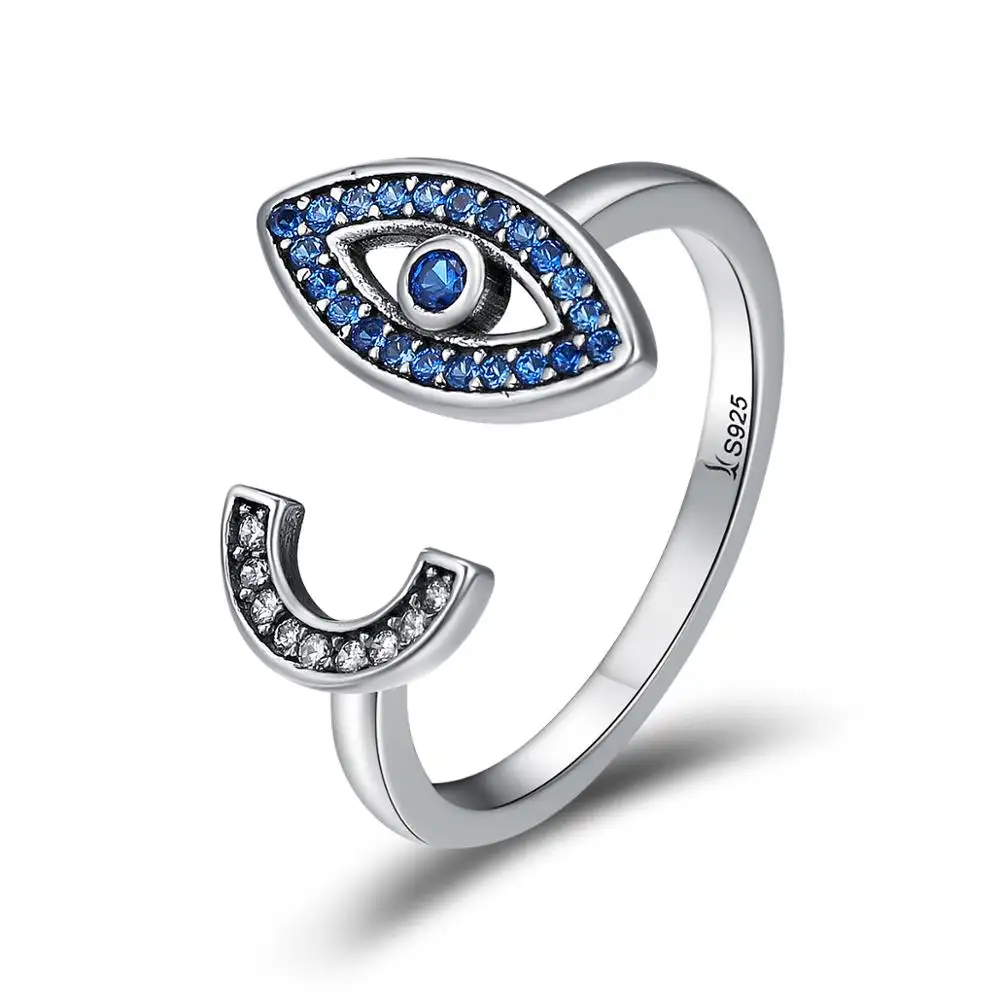 BAGREER SCR173 CZ piedra de cristal de Plata de Ley 925, anillo azul de la suerte ojo dedo anillos para las mujeres joyería de plata de moda regalo