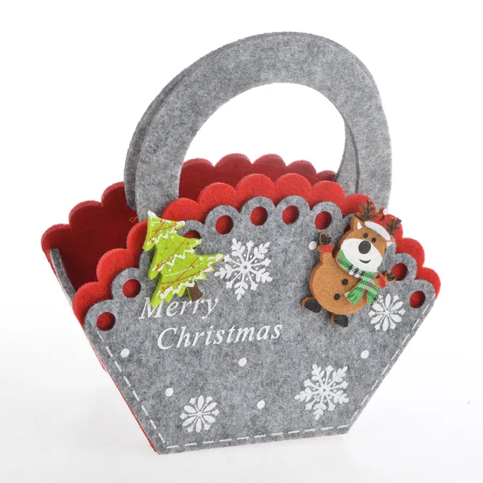 Bolsas de regalo de Navidad personalizadas para niños, cesta de fieltro gris, recuerdo de fiesta de Navidad, candy basket para niños