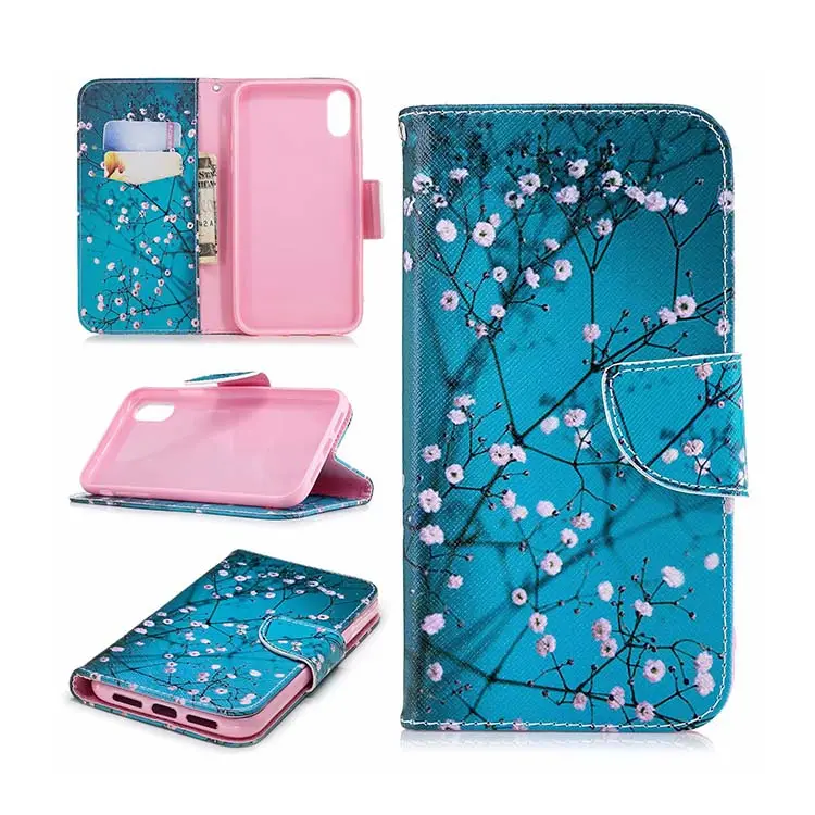 50pcs/design MOQ Butterfly Flower Printed PU Leather Case For iPhone X New Protector Mobile Pouch