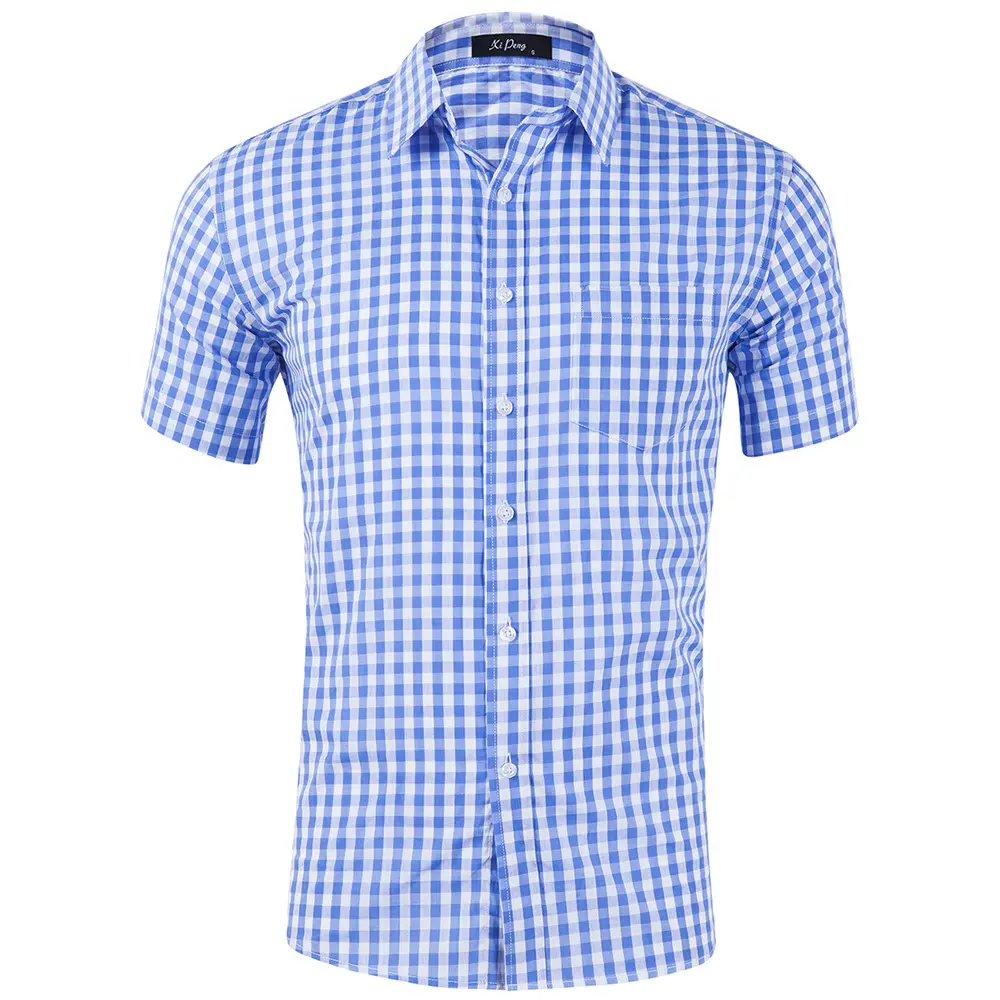Wholesale boutique Mens clothing 8 color Short Sleeve plaid check mens casual dress Shirts