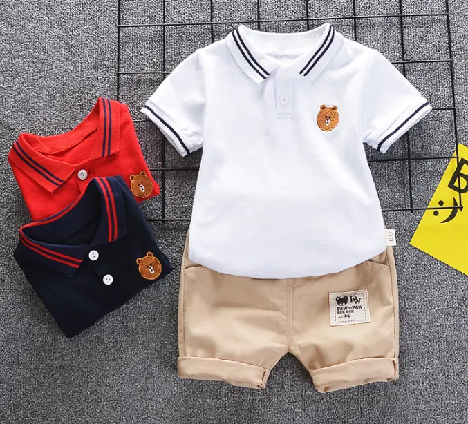 Del ragazzo di polo della camicia di vestito a maniche corte T-Shirt di estate dei nuovi bambini di sport vestito a due pezzi abbigliamento Per Bambini vestito