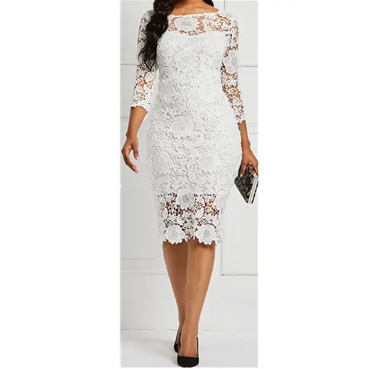 Mulheres senhora elegante formal ocasião vestidos formales carreira branco rendas escritório vestidos