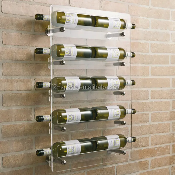 Suporte de garrafa de vinho transparente, rack decorativo de parede com 10 rack para garrafas