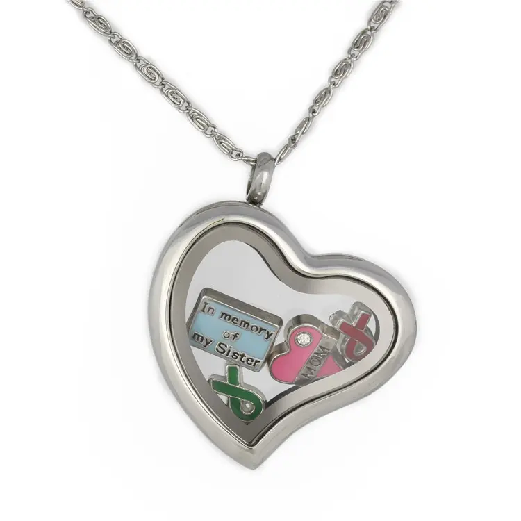 A Forma di cuore In Acciaio Inossidabile Dei Monili di Fascini Del Pendente Del Locket Tipo di Vetro Memoria Medaglione Galleggiante