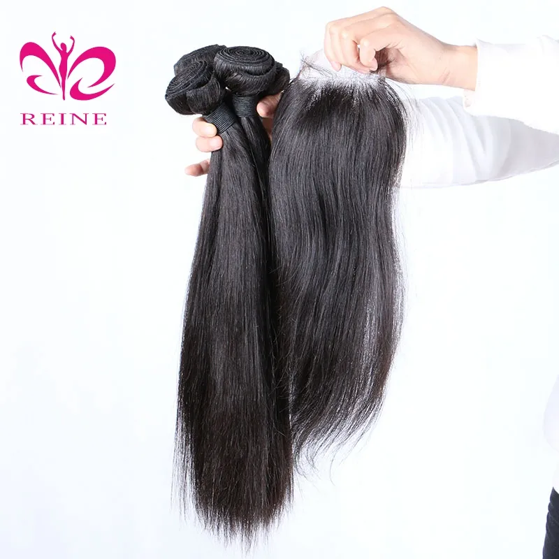 Extensiones de pelo peruano virgen, mechones de pelo liso con cierre HD 4x4, calidad 9a y 10a, venta al por mayor