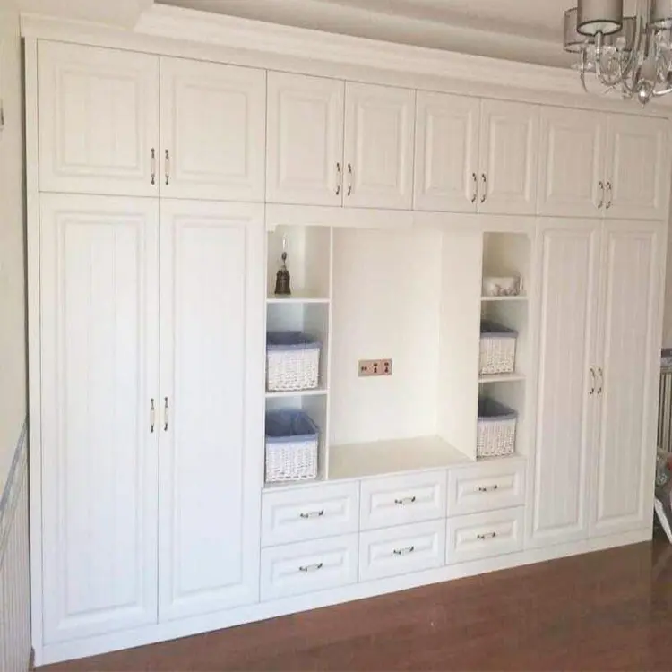 New Model Light Color Bedroom Wardrobe With TV Cabinet