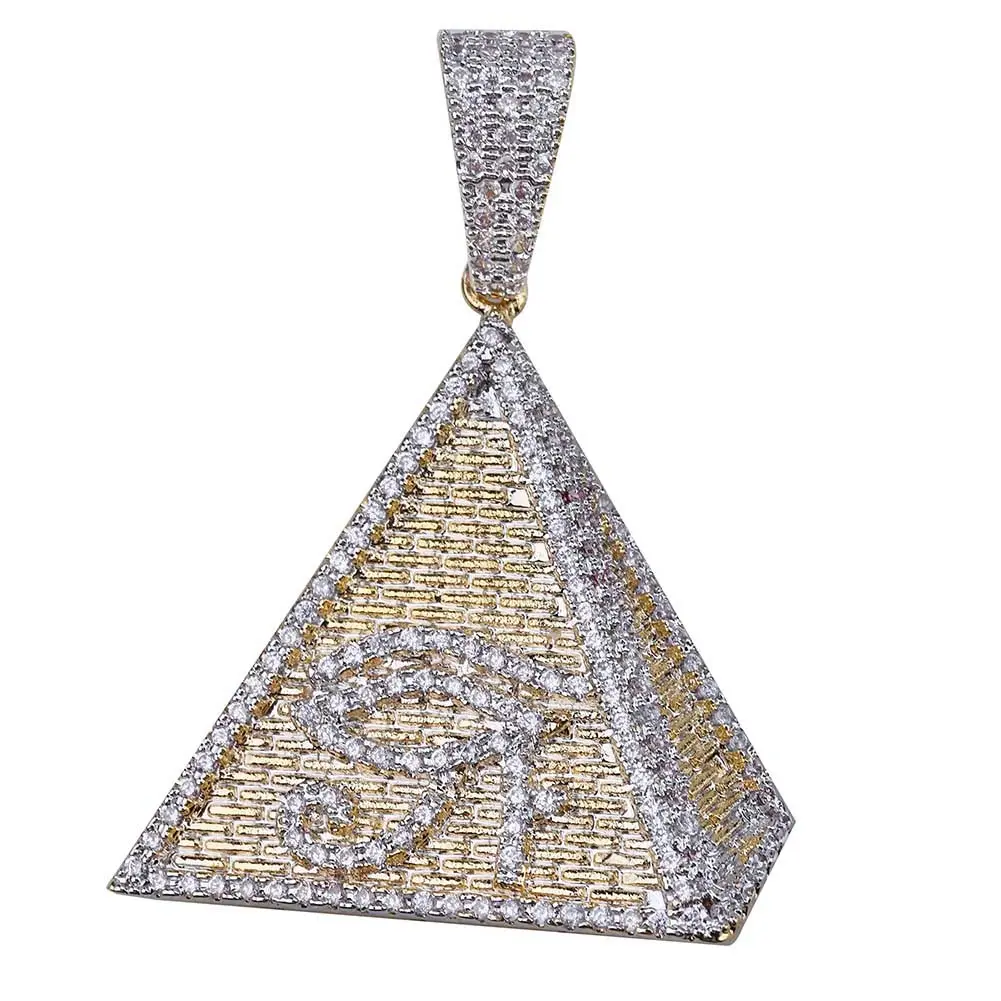 Illuminati Pirâmide egípcia iced out colar pingente Zircon Brilhante Olho De Horus pingente de ouro colar congelado para fora da cadeia de ligação cubano
