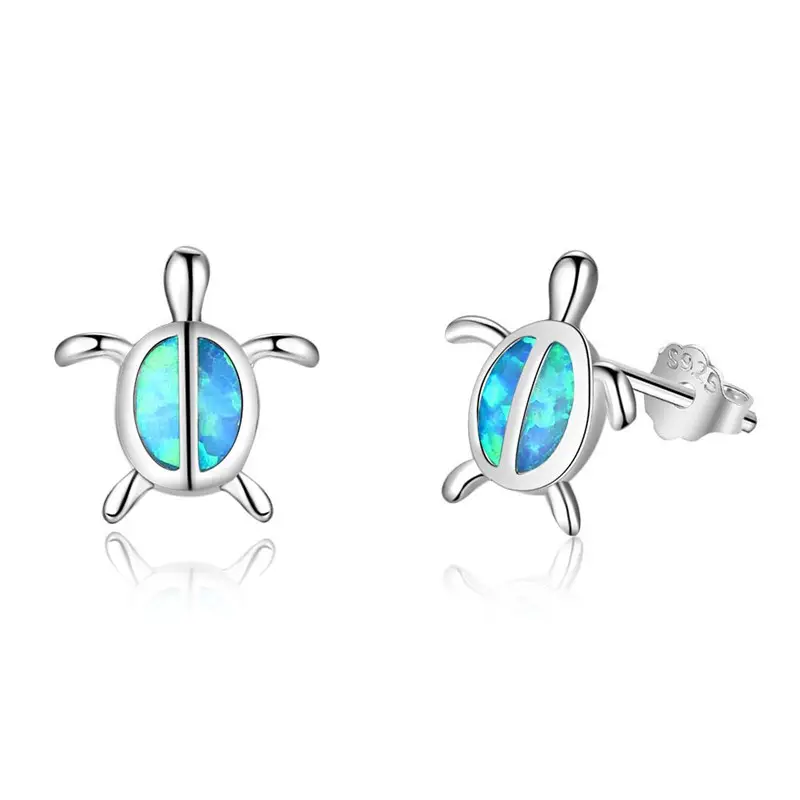 Hotsales 925 en argent sterling Animal Tortue en gros Opale Boucles D'oreilles en pierre