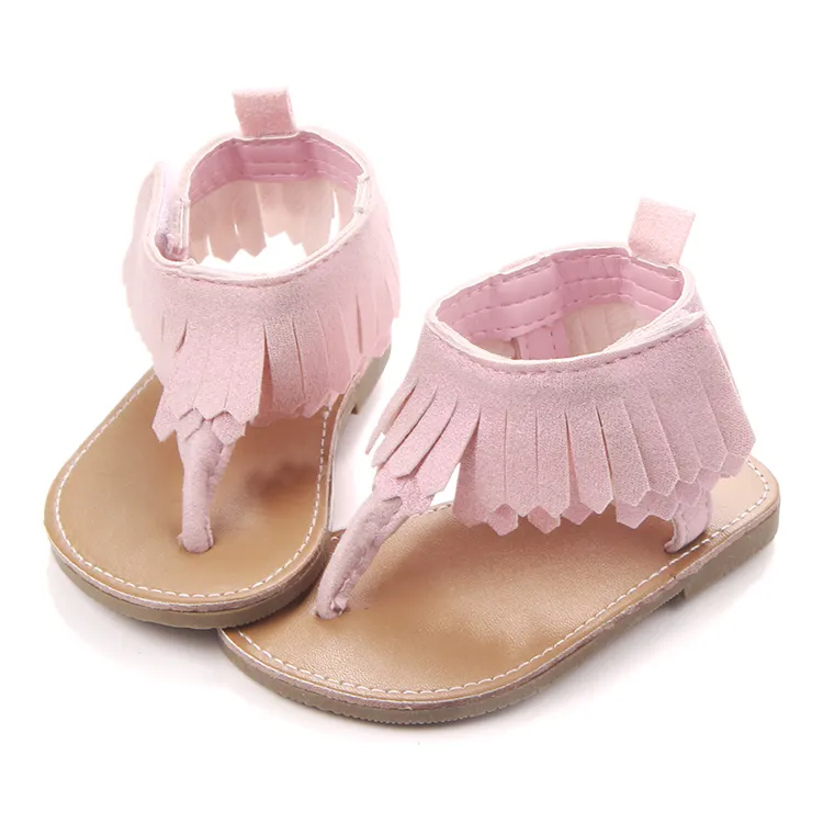 Sandalias de piel suave con diseño de borlas para niños y niñas
