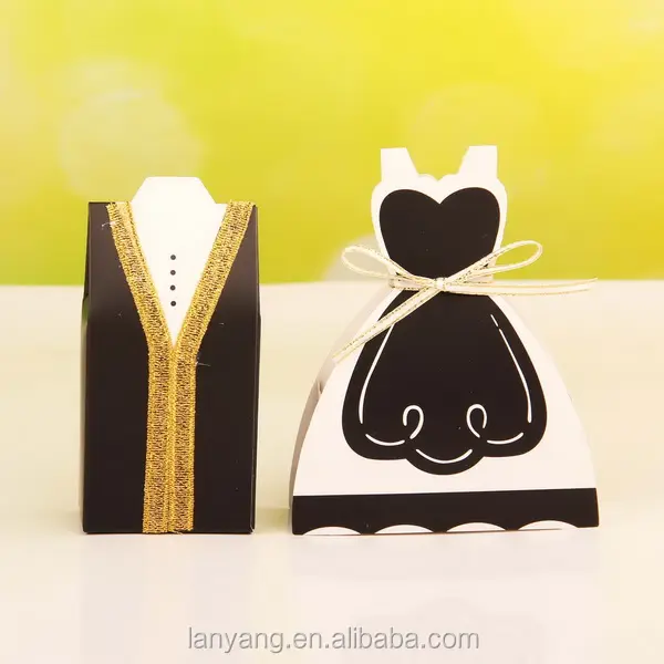 Bruid Bruidegom Tuxedo Dress Bridal Bruiloft Gunst Snoep Lint Box Wedding Party Gunsten Huwelijksgeschenken Decoraties