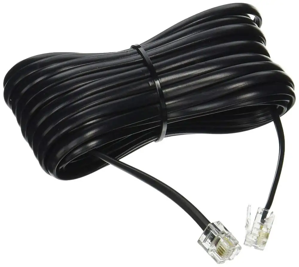 Kabel Patch Kabel Telepon Komunikasi Telepon, Hitam 6p2c 6p4c Rg11 Rj11 2 Pasang