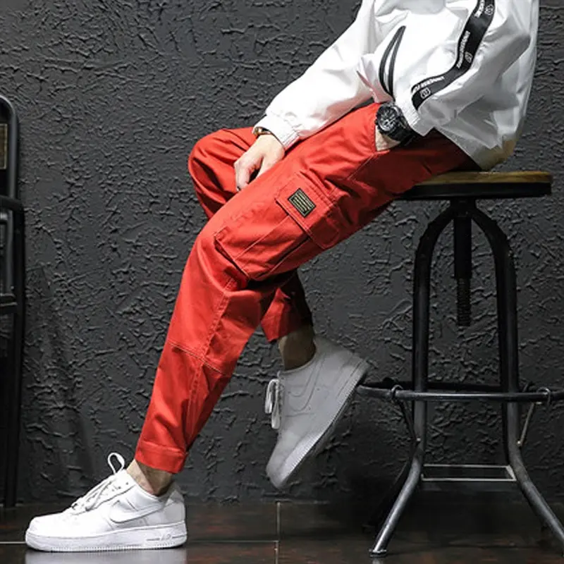Pinghu Мода 2019 OEM оптовая продажа комплектов брюк шаровары Свободные корейские брюки-карго из 100% хлопка для мужчин брюки для мужчин