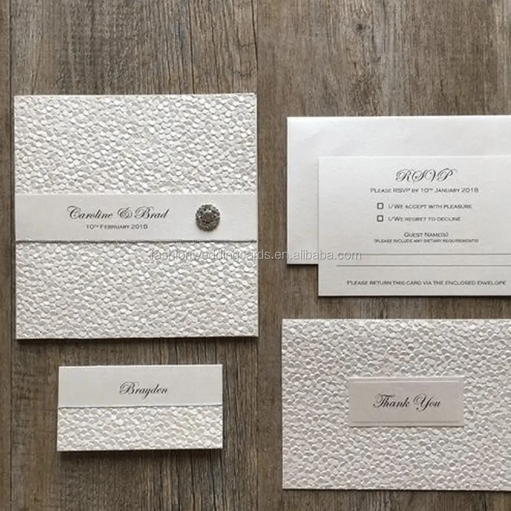 Tarjetas de invitación de boda de papel de guijarro en relieve de Rosa bonita personalizada de lujo tarjetas de felicitación personalizadas