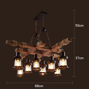 3ランプヘッドレトロロフト木製ハンギングランプ無垢材<span class=keywords><strong>LED</strong></span>アンティーク<span class=keywords><strong>LED</strong></span>電球コーヒーショップとバー麻ロープ鉄シャンデリア