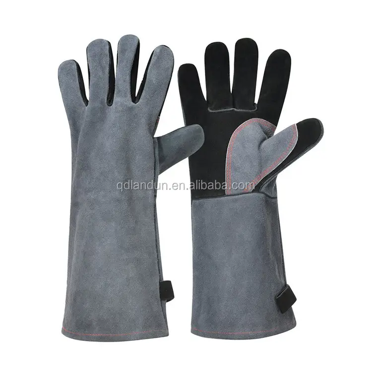 Barbekü fırın eldivenleri ısıya dayanıklı ızgara eldivenleri dayanıklı su geçirmez deri fırın eldiveni izgara mutfak pişirme kamp eldiven