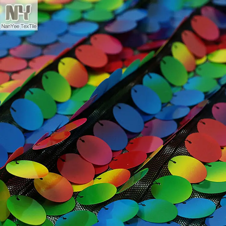 Nanyee tecido de lantejoulas colorido, supreme têxtil de qualidade fantasia com elástico