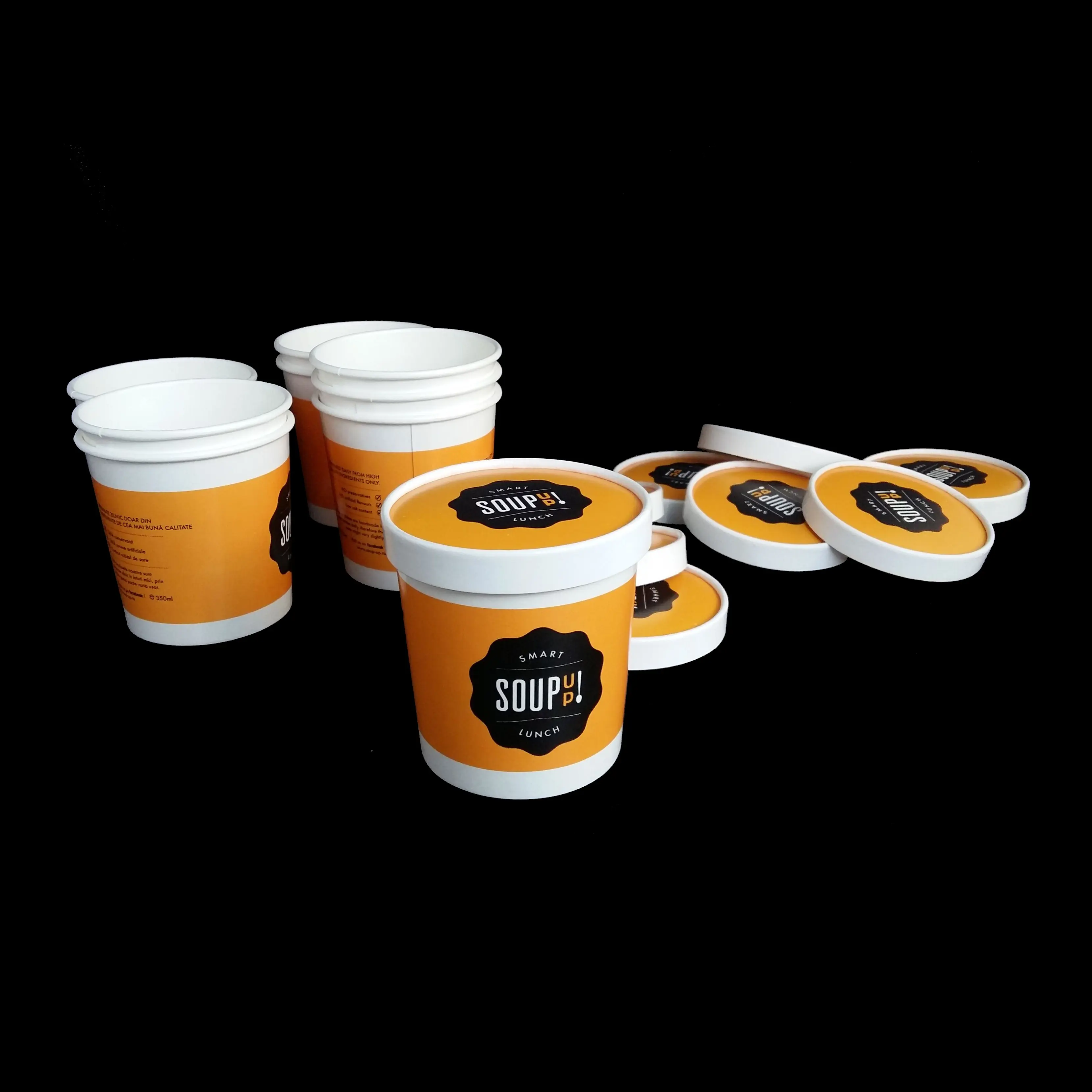 Recipiente para taza de sopa caliente con tapa de papel, personalizado, doble PE, yogur helado frío, 16oz, 500ml