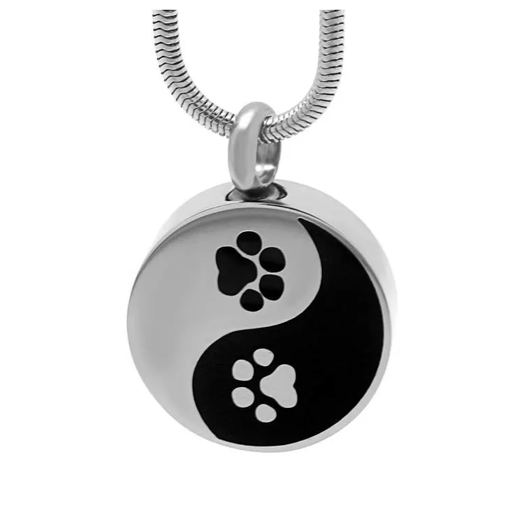 Pendentif en forme d'urne de crémation Yinyang en acier inoxydable 316L, souvenir, cendres, patte de chat imprimée, bijoux de crémation