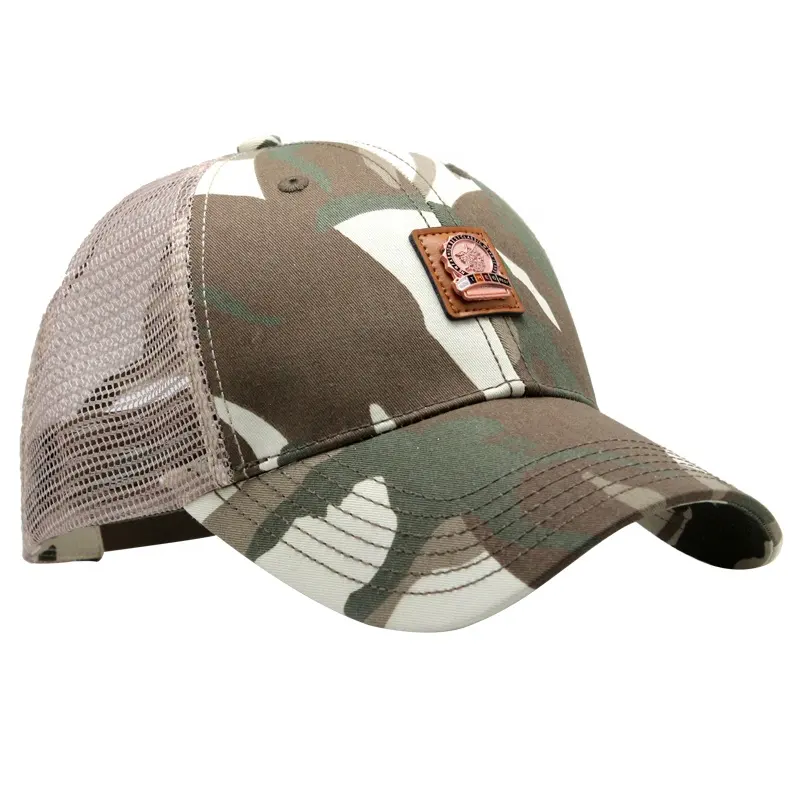 Chapéu de malha com 6 painéis de algodão, chapéu camuflado, logotipo personalizado, bordado, esportivo, caminhoneiro