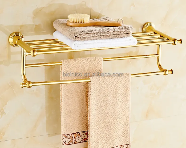 Toallero de baño de Color bronce dorado, toallero de soporte de toalla de Triple Polo de baño