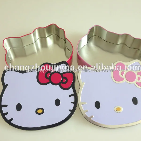 Caixa de lata decorativa em forma de hello kitty, doces ou presente