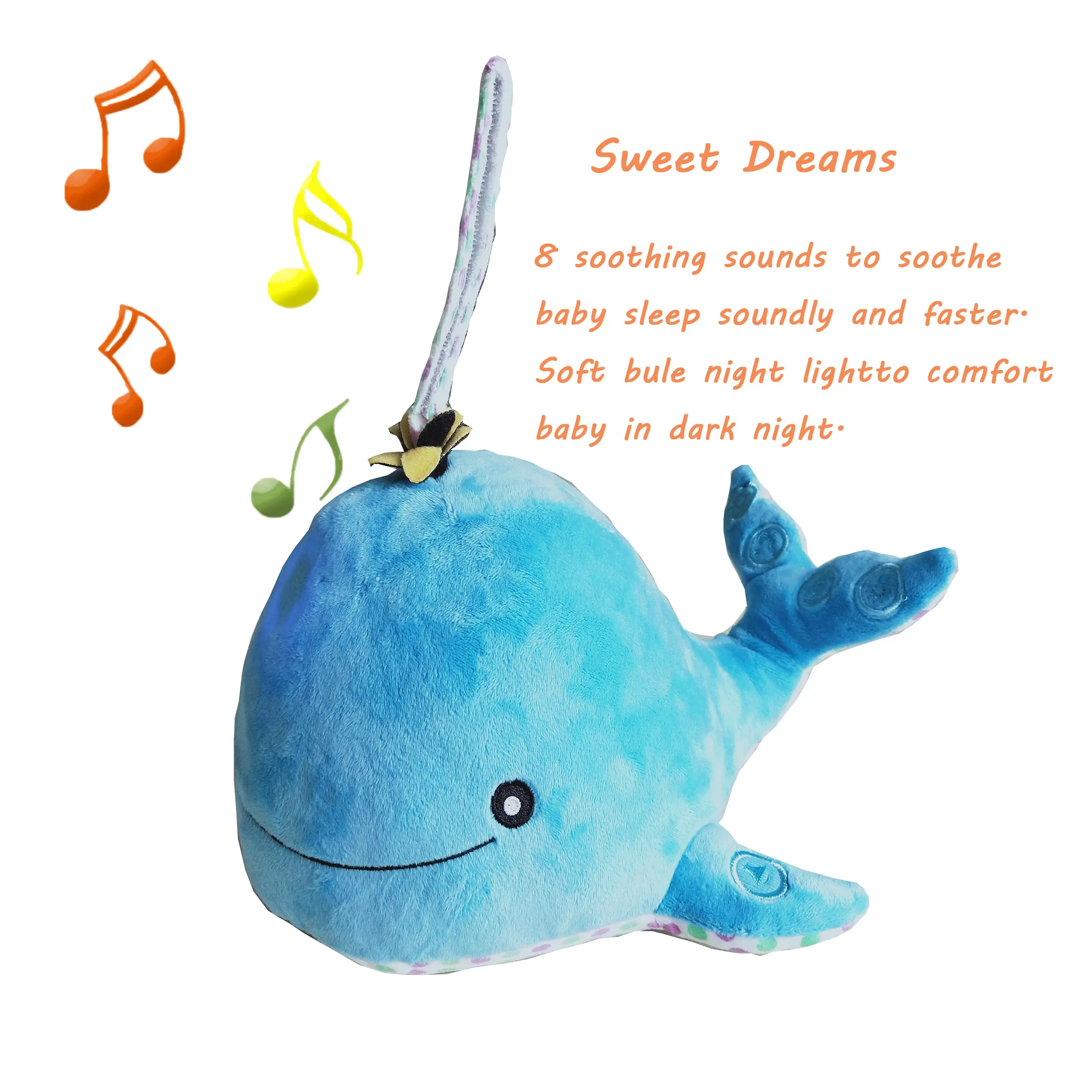 Relax Timer Baby Soother Peluche de ballena Musical, 8 sonido de ruido blanco juguete de ballena para dormir