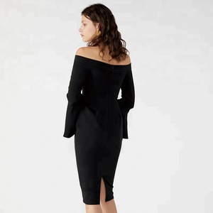 Ajuste y Flare <span class=keywords><strong>Sexy</strong></span> Bodycon hombro negro porno hermosa dama vestido de moda - Product Image 5