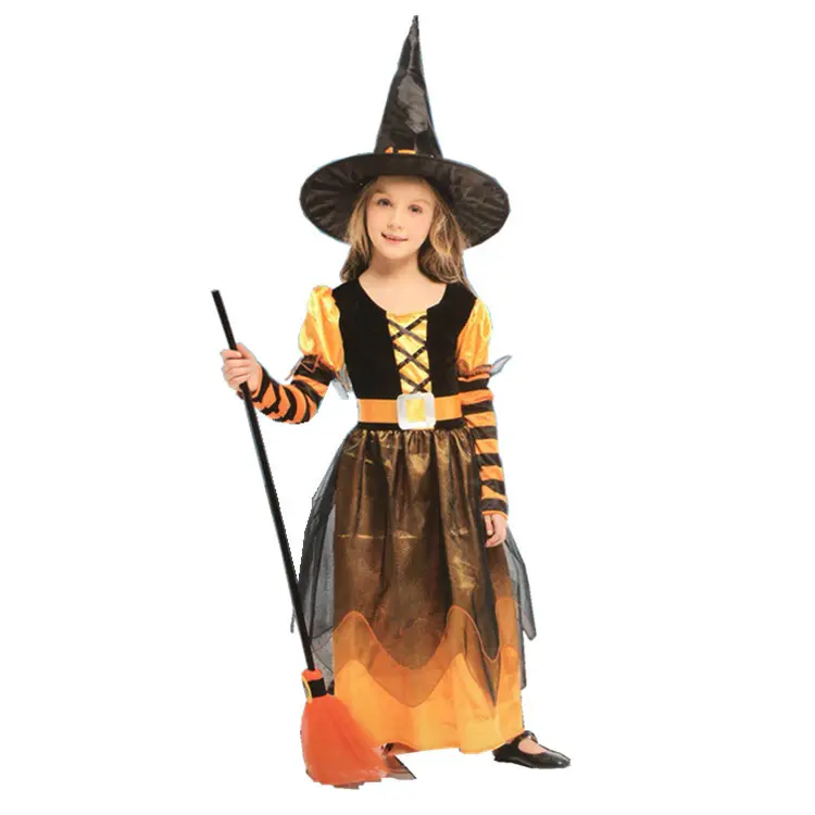 Vendita calda del Bambino Cosplay demone costume per i bambini di Halloween Nero Strega Mantello con il cappello