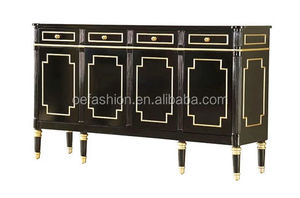 OE-FASHION 古董新经典黑色客厅木制储物柜橱柜家具 4 门 - Product Image 3