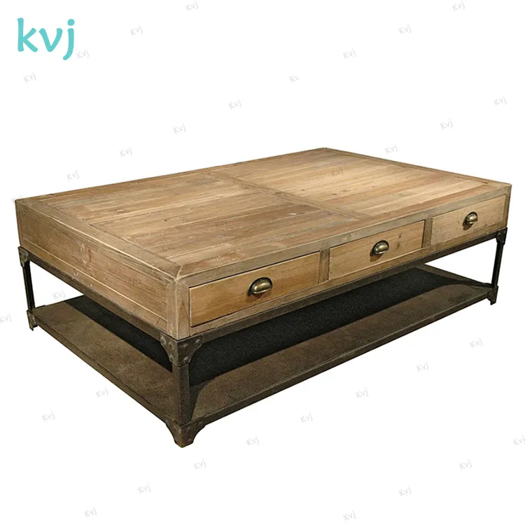 KVJ-7339 vintage francesa elm mesa de café com gavetas