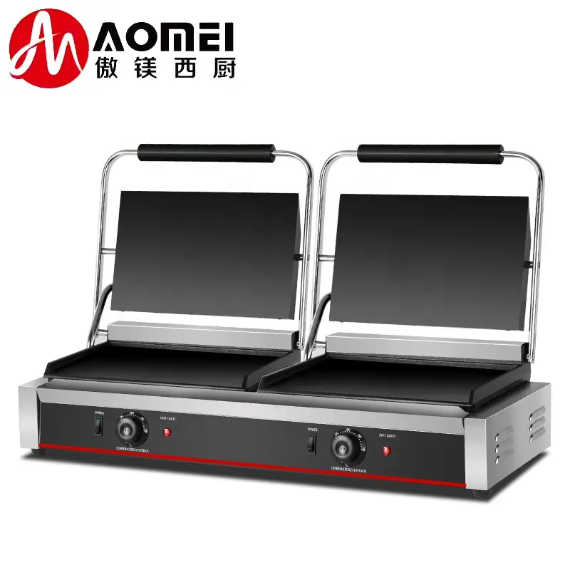 Full Flat 2 in1 Double Plate Panini Sandwich Press Grill Steak Machine Commercial Electric Contact Grill