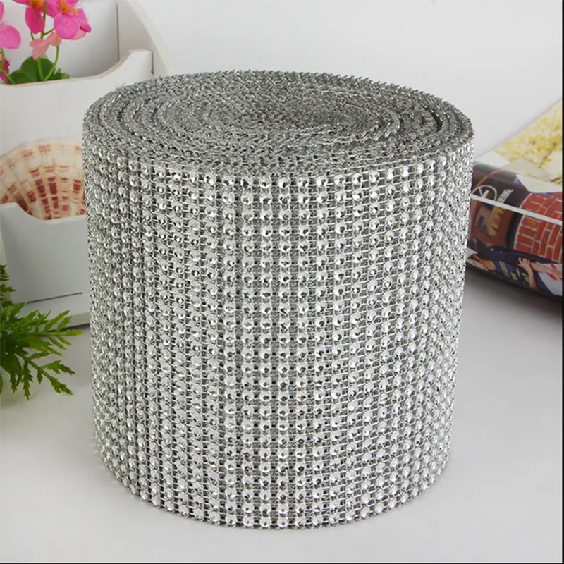 10 Yarde per Rullo 24 Righe Strass Diamante Mesh Wrap Rotolo Strass di Cristallo Guardare Ribbon Trim Wedding Party Deco