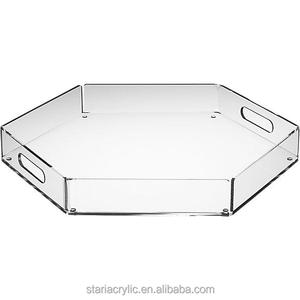 六角形透明丙烯酸托盘，带插入手柄的 lucite 展示盘 - Product Image 1