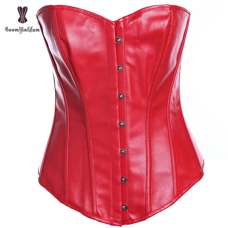 Plus S-XXXXXXL Sexy Synthetic Leather Lingerie Strong Boned Buckle-Up Korsett Women Corset Bustier Top With G String