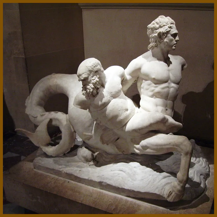 Classico famoso nudo strong muscle man marmo scultura figura testa di animale carattere corpo statua