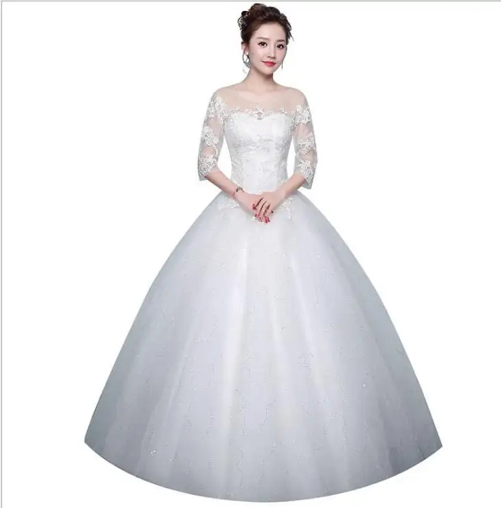Vestido de novia de encaje con mangas, venta directa de fábrica