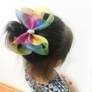 Grampo de cabelo infantil para meninas, grampo de tecido de chiffon e organza com arco-íris, elástico para decoração de cabelo, amor
