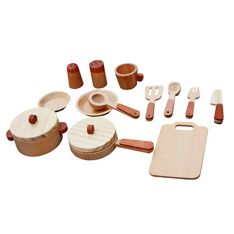 Детский кухонный набор, принадлежности для шеф-повара, кастрюли, посуда, деревянные миниатюрные кухонные игрушки, набор