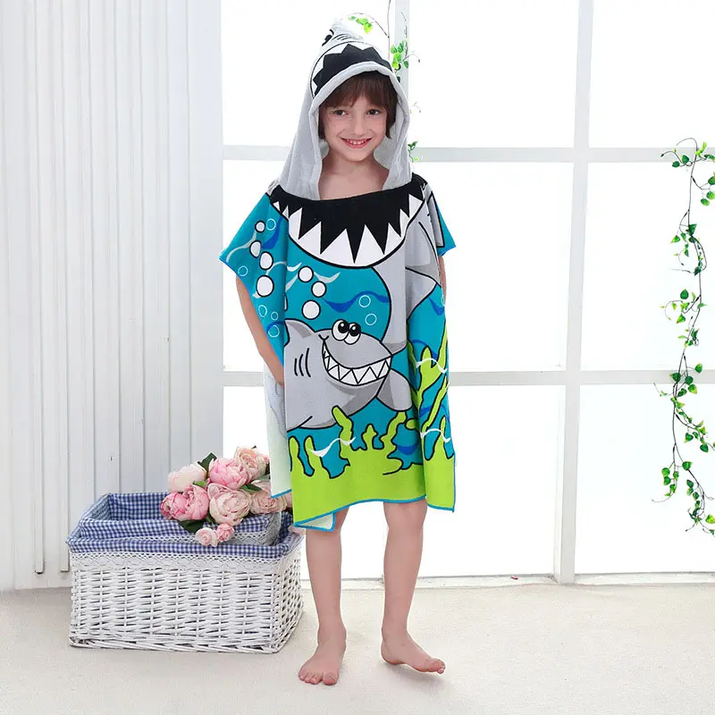 Poncho de toalla de playa con estampado de dibujos animados para niños de microfibra de alta calidad, Poncho de playa para niños, toalla de Poncho de playa con capucha para niños