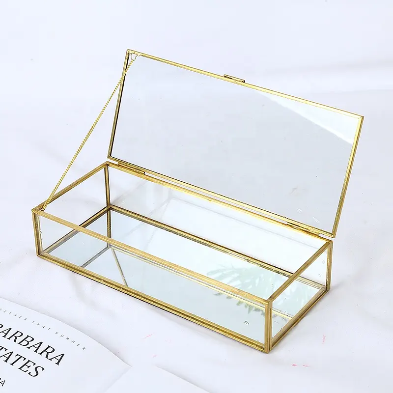 Digu Custom Mooie Handgemaakte Vierkante Spiegel Glas Gouden Sieraden Duidelijke Display Box