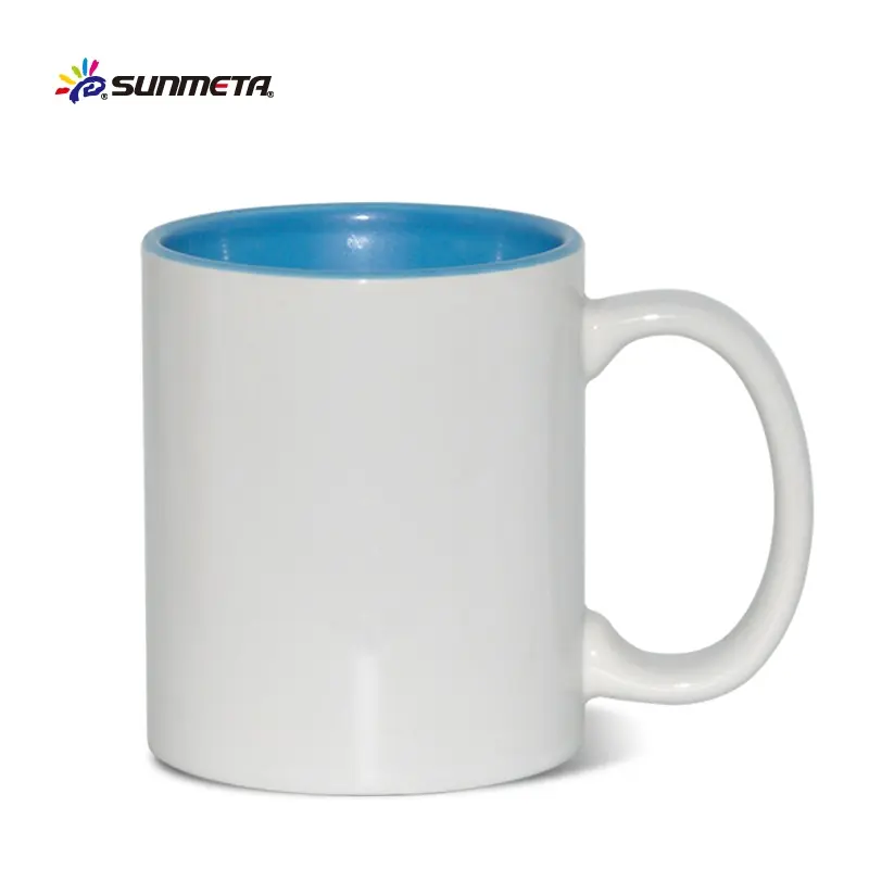 Sunmeta 11oz mango interior color recuerdo cerámica blanca sublimación taza con logotipo de diseño personalizado