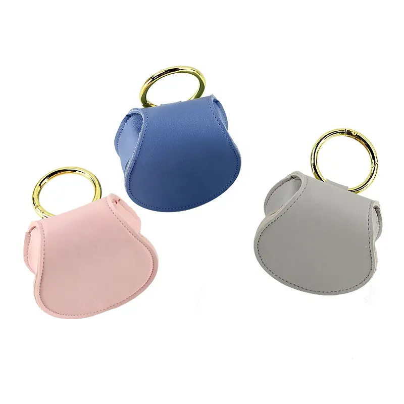 Cute Wallets Pocket Small Classic Custom Logo Solid Color Lovely Lady Pu Leather Round Coin Purse Keychain