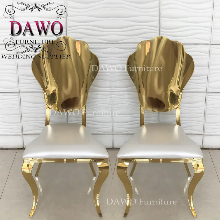 Chaise de banquet d'hôtel moderne en métal doré empilable en cuir pu