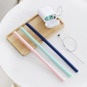 批发粉红色便携式折叠式吸管，带外壳，硅胶吸管清洁剂 - Product Image 1