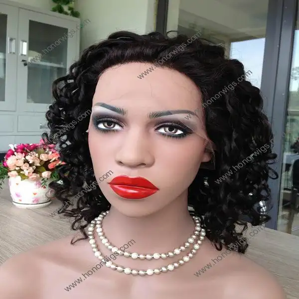 F750 Indian human hair full lace wig #1B color 16" length 120% hair density deep curl wigs