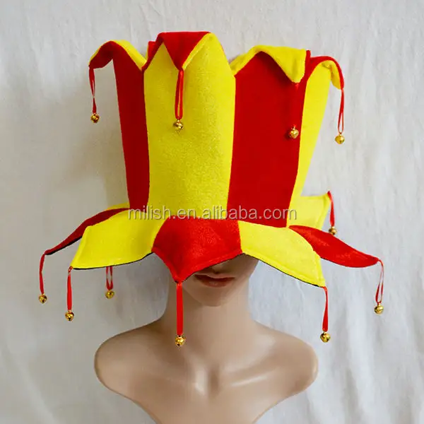 Carnaval de fête En Peluche drapeau Espagne drôle Bouffon Clown Chapeau modèle avec petites cloches MHH150